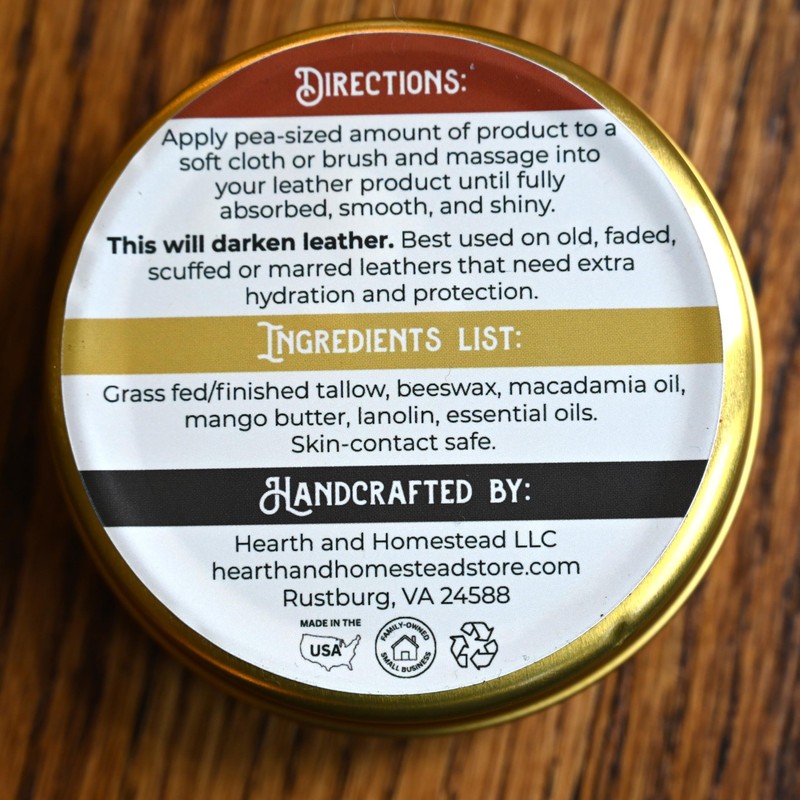 True Grit Tallow Natural Leather Conditioner, 4 oz, Grass-Fed Beef