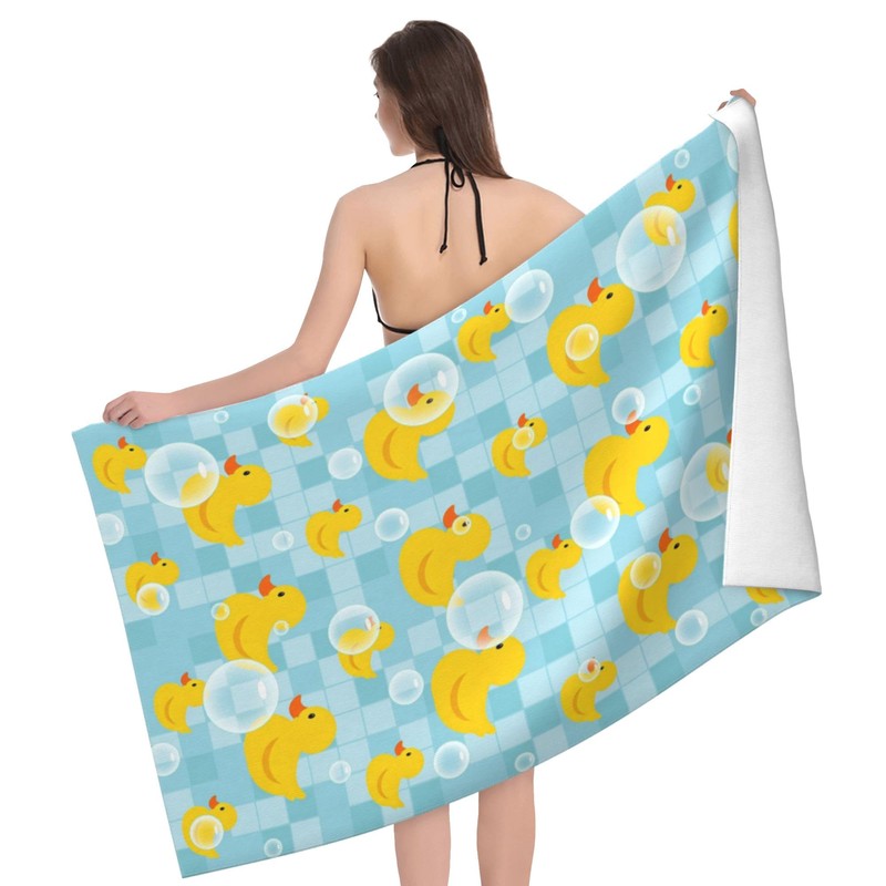 WIBUE Cute Yellow Rubber Duck Beach Towel with Bubbles, Light