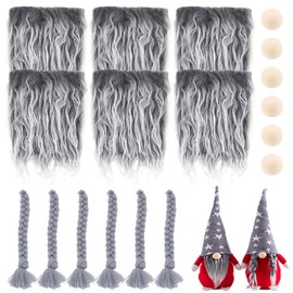 GORGECRAFT 18 Pieces Gnome Beard Unfinished Wooden Balls Braids Dwarf Beard Kit Faux Fur Beard Hair Handmade Gnome for DIY Sewing Craft Patches Dolls Gnome Nose Easter Christmas Party Supplies, Grey