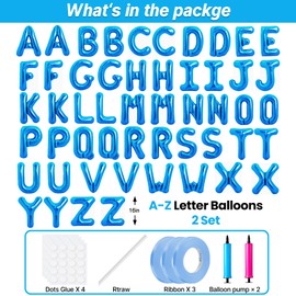 LIOZEOKUN Letter Balloons 16 Inch Alphabet A-Z Mylar Foil Balloons 2 Set for Wedding Birthday Party Decoration Banner Custom Phrase 52 Pcs