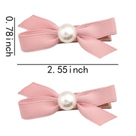 2Pcs Pink Hair Bow Clips for Girls Small Pearl Hair Clip Barrettes for Women Fancy Mini Ribbon Bows for Hair Accessories for Kids Non Slip Hair Clips for Toddler Girls Hair Barrettes for Baby Girls