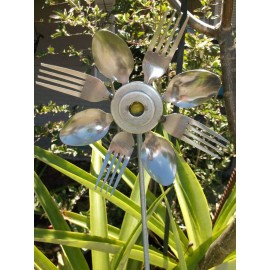 Creations Welded Yellow Spoon and Fork Sunflower, Garden Art, Garden Stake, Yard Art