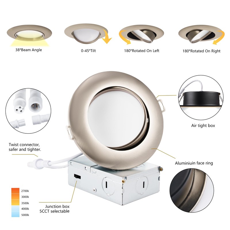 KnLnny Ware Brushed Nickel Recessed Lighting 4 Inch 6 Pack,
