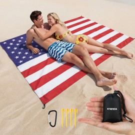 Friends American Flag Patriotic Beach Mat with Storage Bag Foldable Red White Blue Outdoor Picnic Blanket Sand Proof Waterproof Camping Tarp for 250 Anniversary Summer Beach Hiking
