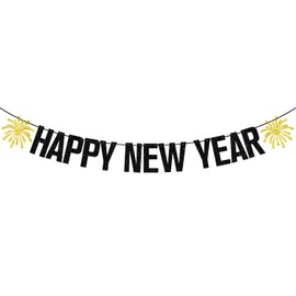 Happy New Year Banner, Hello 2025 Banner, Happy New Year 2025 Party Decor, Cheers to 2025, New Years Eve Party Decorations, Black and Gold Glitter