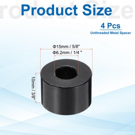 PATIKIL 4pcs M6 Aluminium Spacers, 1/4" ID x 5/8" OD Round Standoff Spacer, Non-Threaded Metal Spacers for 1/4" M6 Screws Bolts, Black 3/8" Length