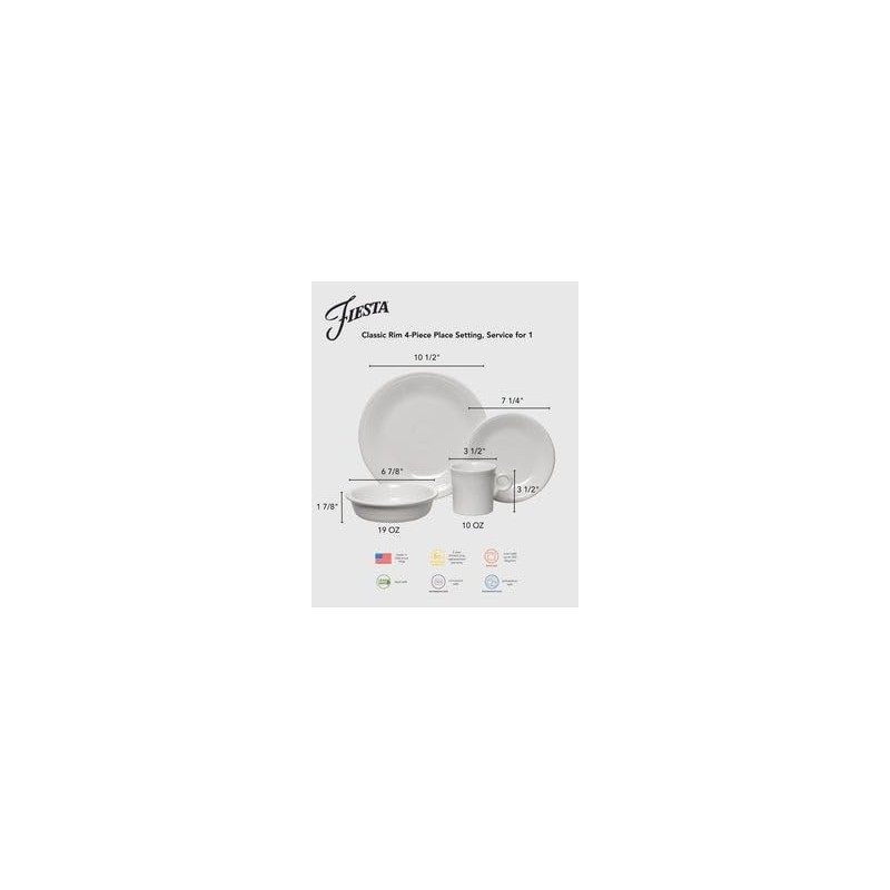 Fiesta® 4-Piece Classic Rim Place Setting – Durable Ceramic, Lead-Free,