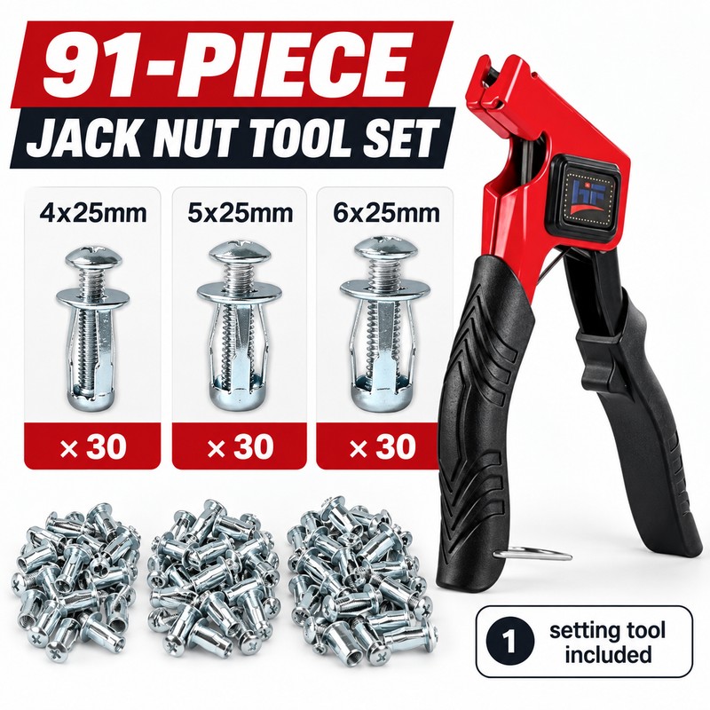 91-Piece Jack Nut & Rivet Gun Set for Metalworking –