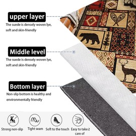 Qmkmyy Rustic Black Bear Deer Animals Print Patchwork Entry Rugs 2X3Ft Southwestern Tribal Washable Floor Door Mat for Home Kitchen Bathroom Entryway