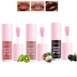 Pakivs 3 Color Plumping Lip Oil Tinted,Fruit Flavored Hydrating Lip Oil Long Lasting Nourishing Lip Glaze,Moisturizing Lip Gloss Tint Lipstick for Women