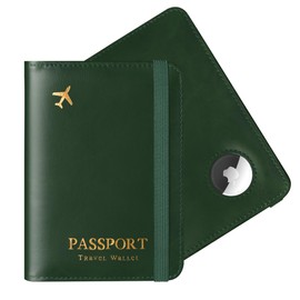 gliship Passport Holder with Airtag Slot, Passport Case with RFID Blocking for Women Men, Slim Family Anti-Lost Leather Passport Wallet, Travel Must Haves Accessories Christmas Birthday Gifts (Green)