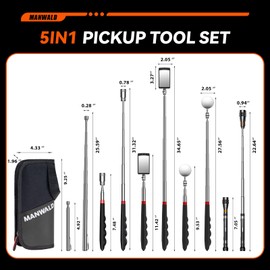 Telescoping Magnetic Pickup Tool Set with Portable Bag, Extendable Flashlight with 360° Inspection Mirror, Christmas Gifts Stocking Stuffers for Men, Mechanics, and Handymen, Grey