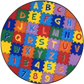 Kids / Baby Room / Daycare / Classroom / Playroom Area Rug Abc's Alphabet Numbers Puzzle Play Mat Fun Educational Non-Slip Gel Back (8 Feet X 8 Feet Round)