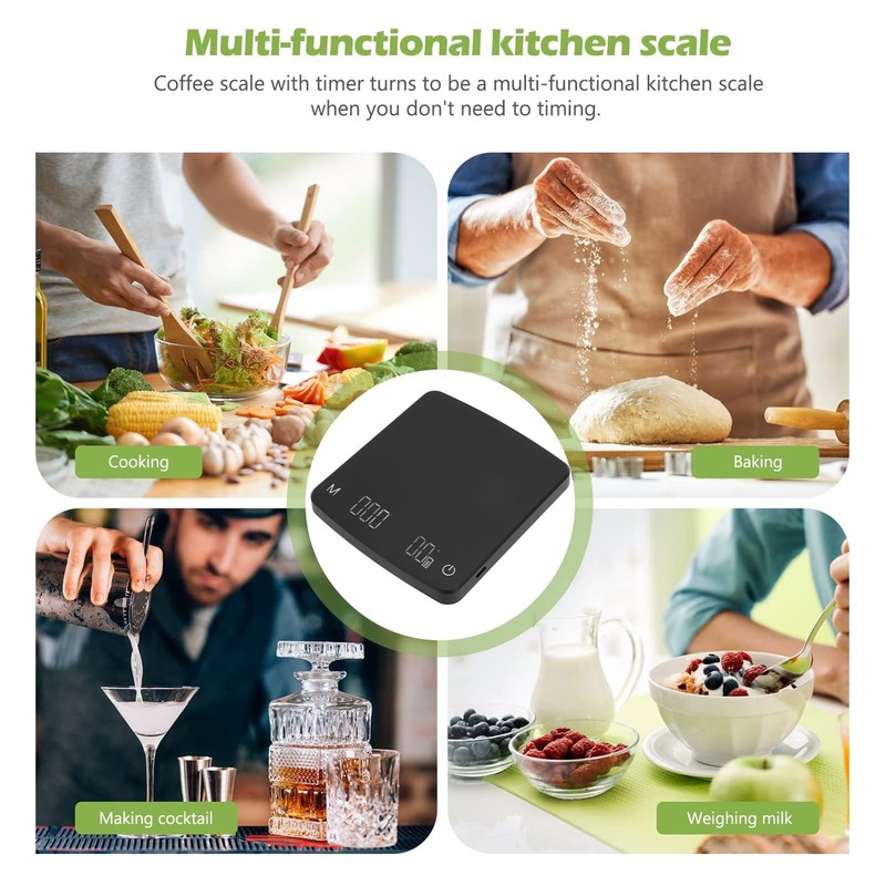 Digital Coffee Scale with Timer USB Rechargeable 0.1g High Accuracy