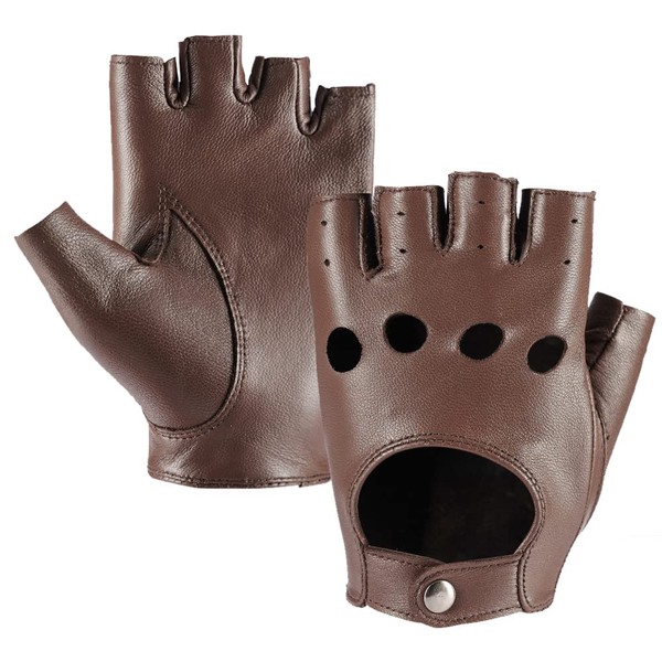 MGGMOKAY Womens Fingerless Leather Driving Gloves Soft Sheepskin Half Finger