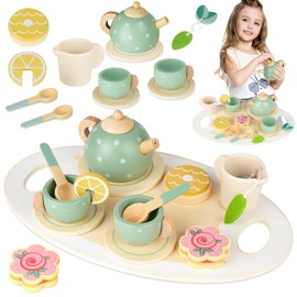 HOTUT Children's Wooden Tea Set, Play Kitchen Accessories, Children's Kitchen Wooden Toy, Tea Set Children's Toy, Tea Party Play Kitchen Role Play Gift for Boys Girls from 3 Years