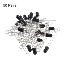 sourcing map 50pairs 5mm 940nm LEDs Infrared Emitter and IR Receiver Diode DC 1.2V Light Emitting Diodes