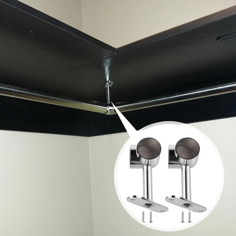 2PCS Silver 90° 25mm Clothes Rail Flange Seat, Space-Saving Corner