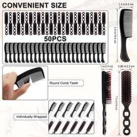 HOFASON 50 Pcs Bulk Hair Brushes Combs Set for Homeless, Individually Wrapped Detangling Hairbrush and Comb for Women Kids Homeless Hotel Nursing Charity(Black)