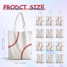 Lyosehy 6PCS Baseball Canvas Tote Bags 15"x13" Baseball Canvas Casual Shoulder Handbag for Kids Birthday Party Candy Bags Sports Theme Travel Shopping Community Events