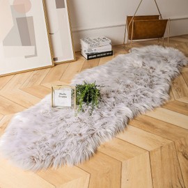 Ashler faux fur rug, Fluffy Shaggy Area Rug Ultra Soft 2 x 6 Feet Sheepskin Fur Rug, Frosted Bottom Beige Fuzzy Rug Machine Washable Shag Rug, Nursery Decor Throw Rugs for Bedroom, Living Room