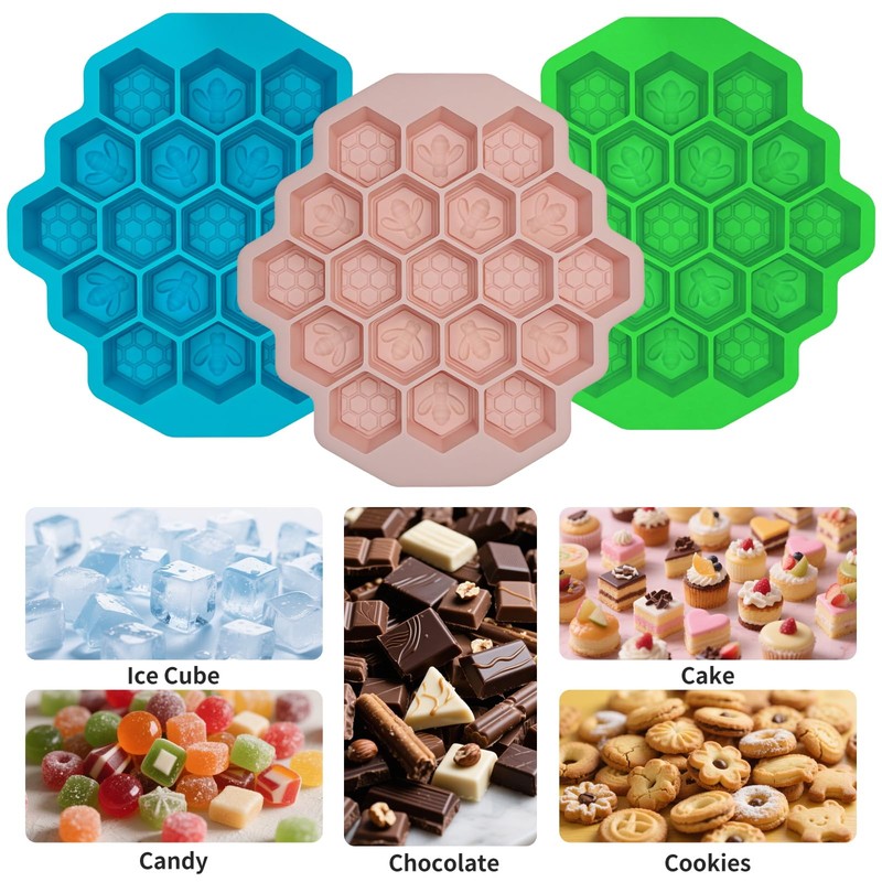 Zilphoba 2pcs Honeycomb Silicone Mold, Non-Stick 19 Cavities Bee Silicone