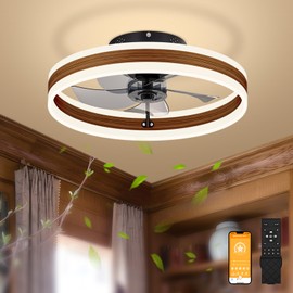 VOLISUN Fandelier Ceiling Fans with Lights and Remote, 15.7in Farmhouse Ceiling Fan Flush Mount, 3000K-6500K Dimmable Bladeless Ceiling Fan with Light, Modern Ceiling Fans with Lights for Bedroom