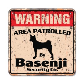 Basenji Vintage Security Sign Area Patrolled pet Gift Warning Patrol breeding Vet Dog Gift Rigid Plastic | Indoor/Outdoor | 10" Wide