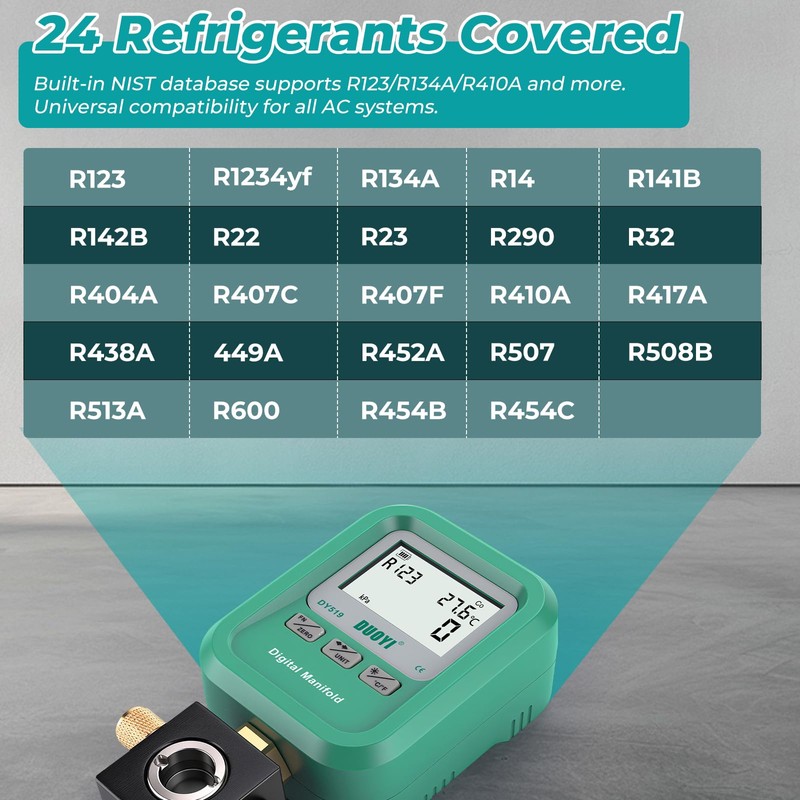 DUOYI DY519 3-in-1 HVAC Digital Manifold Vacuum Gauge Refrigerant Charging,
