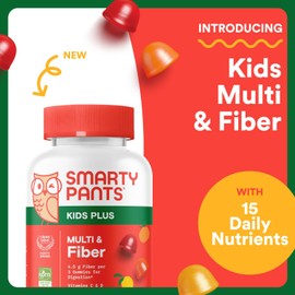 SmartyPants Kids Multivitamin & Fiber Gummies: Prebiotic Fiber to Support Kids Digestion with Vitamin D3, C, Vitamin B12, B6, A, Zinc, Biotin, Folate, Three Fruit Flavors, 90 Count (30 Day Supply)