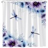 Retro Floral Dragonfly Shower Curtain Spring Blue Purple Flowers and