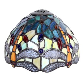 Small Tiffany Lampshade Replacement Only Stained Glass Style Lamp Shade 8 Inch Fit for Table Desk Lamp, Pendant Ceiling Light Fixture (Blue Yellow Dragonfly)