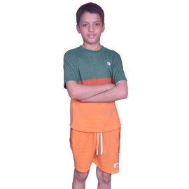 Bahob® Kids Short Set Top & Shorts Set Short Sleeves T Shirt Contrast Panelled Sports Summer Two Piece Outfit Set Children 3-14 Years (BSS-56-C, 3-4 Years)