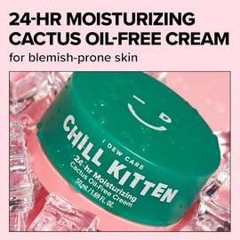 I Dew Care Crema facial hidratante - Chill Kitten | 24 horas, gel de aloe vera para piel seca, roja, sin aceite de cactus, 1.69 onzas líquidas