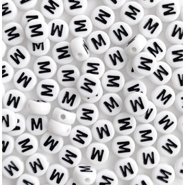Bxwoum 100 PCS Letter Beads White Round Acrylic Alphabet Beads Letter M Beads for Jewelry Making Bracelets Necklaces Key Chains DIY 4X7 mm