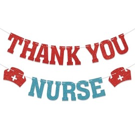 Thank You Nurse Banner - Nurse Week Decorations, Nurse Appreciation Week Bunting Banner, Medical Doctor Nursing Party Decorations Red Blue Glitter