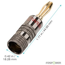FosPower (24pcs/12 Pairs) Premium Solderless Banana Plug Connectors [Rear Connection Type / 24k Gold Plated/Metal Shell] Screw Down Banana Plugs Speaker Cables Speaker Wires for Wall Plates