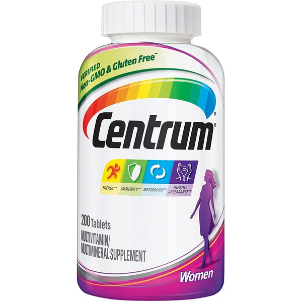 Centrum Multivitamin for Women, Multivitamin/Multimineral Supplement with Iron, Vitamins D3, B and Antioxidants - 200 Count + 2 Free Months of obé Fitness