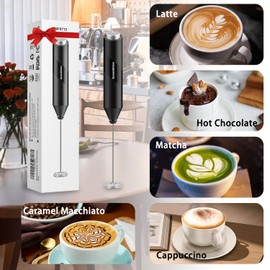 Bonsenkitchen Milk Frother, Electric Handheld Foam Maker with Stainless Steel Whisk, Battery Operated Stirrer for Coffee, Lattes, Cappuccino, Matcha