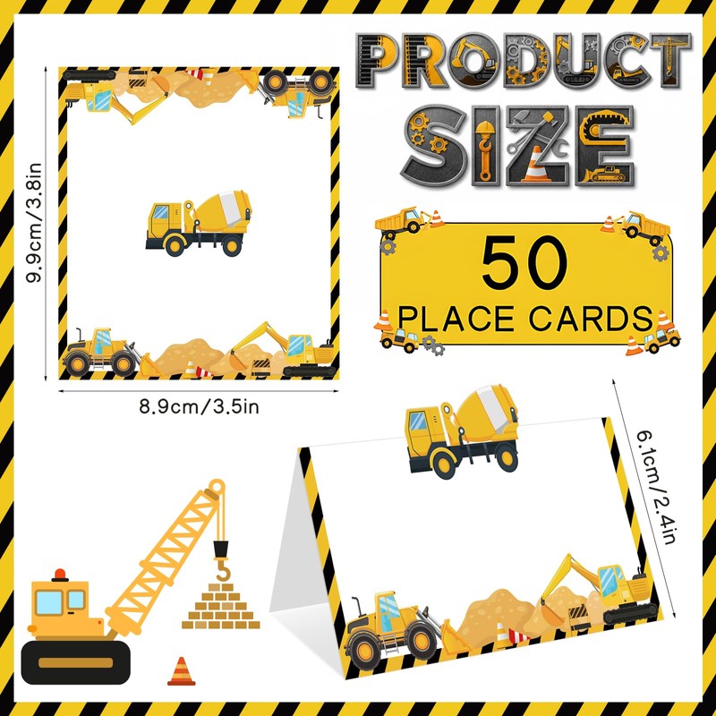 TagreSpike Construction Table Place Cards 50pcs Dump Truck Tent Cards