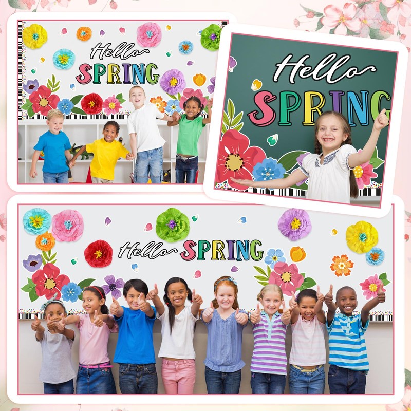 Lunmon 62 Pcs Hello Spring Bulletin Board Sets Spring Flower