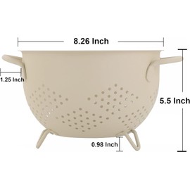 Metal Colander 5 Quart Powder Coated Self-draining Metal Strainer with Base,Kitchen Pasta Fruit Vegetable Basket with Double Handles (Matte Sandyellow)