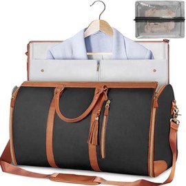 2-in-1 Waterproof Leather Garment Duffel Bag Convertible travel storage - Color: Black
