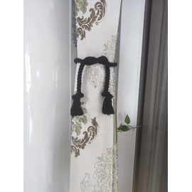 Yteseery 8 Pack Curtain Ties Rope, Outdoor Curtain Tiebacks for Patio Gazebo Pergola Cabana, Natural Cotton Curtain Holders, Village Rural Rustic Farmhouse Curtain Holdbacks for Drapery, Black