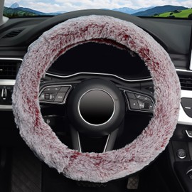 KAFEEK Frost Fluffy Microfiber Plush Steering Wheel Cover for Winter Warm, Universal 15 inch Soft Fuzzy Steering Wheel Cover,Charm Pink
