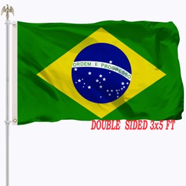 tnpun Brazil Flag Outdoor Brazilian Flags 3x5 Double Sided Vivid Color Heavy Duty 210D Nylon Cloth with 2 Brass Grommets 4 Rows of Stitches