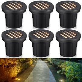 LEONLITE Dia. 4 Inch Well Lights Landscape LED In Ground, Grated Top, 5 Color Temperature Selectable, 12-24V AC/DC CRI90 Low Voltage Garden Landscaping, Black Aluminum Housing, Pack of 6