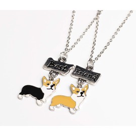 Best Friend Necklaces,Lovely Dog Pendant Friendship Set Metal Necklace for Valentine's Day Present Birthday Christmas (Yellow+Black Corgi)