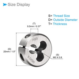 CoCud Metric Adjustable Round Die, M5 x 0.8, High Speed Steel (HSS) Thread Right Hand Threading Die - (Applications: for Processing External Threads for Metal Plastic)