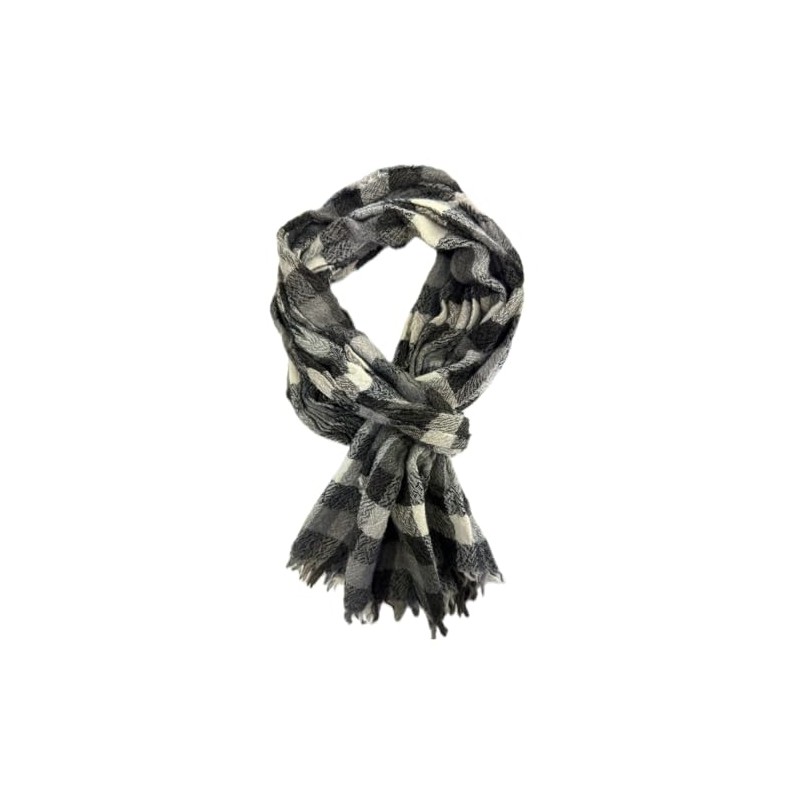 Men's Wool Scarf Summer Scarf Checked Crinkle Look Grey White
